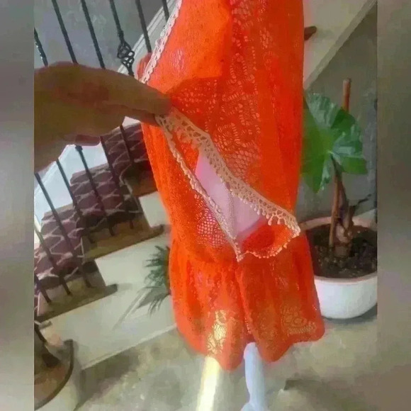 Lola B orange and cream swimsuit cover up. Silver studded in front. NWOT. Large. - Picture 8 of 13